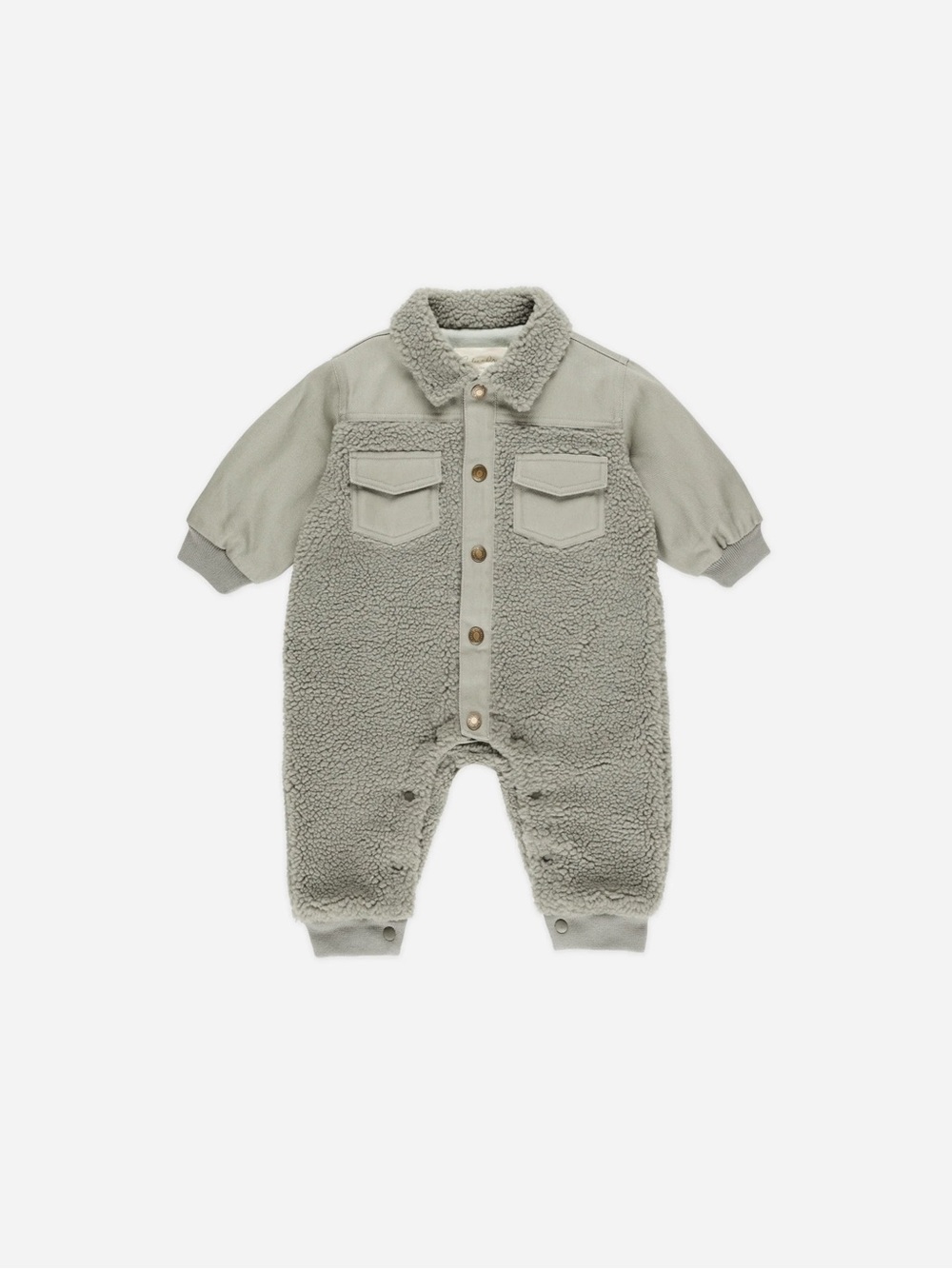 Rylee + Cru Feliz Sherpa One-Piece Romper in Light Gray blue (laurel) 6-12 mon